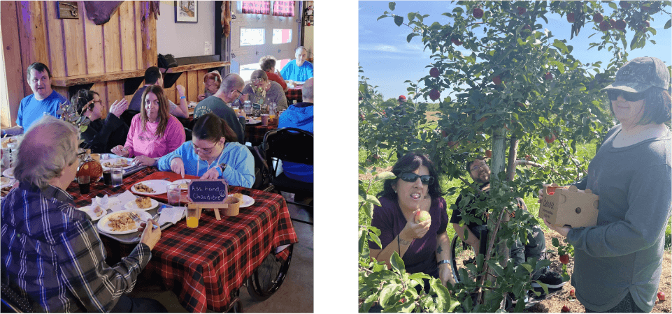 montage photo des usagers au restauranr et aux pommes